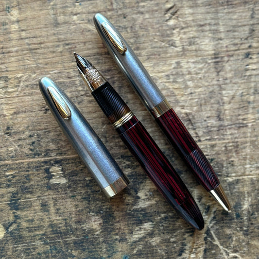 Sheaffer Tuckaway Sentinel Deluxe Pen/Pencil Set, Carmine Red, Two-tone Caps