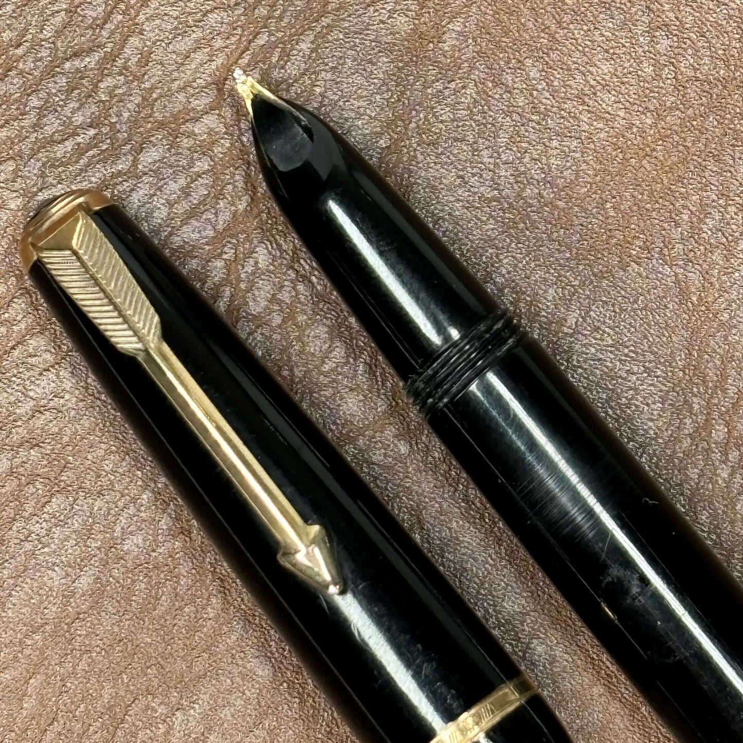 Parker Lady Duofold, England Made, Black with Gold filled Trim, Aerometric Filler, Hooded Nib Ozark Pen Shop