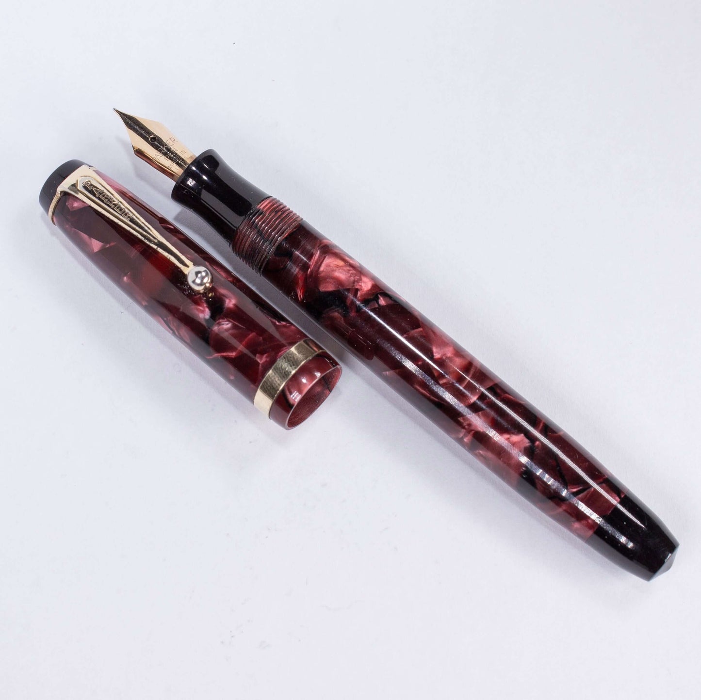Parker Challenger Fountain Pen, Red Marbled, Button Filler, 14K Gold Nib Ozark Pen Shop