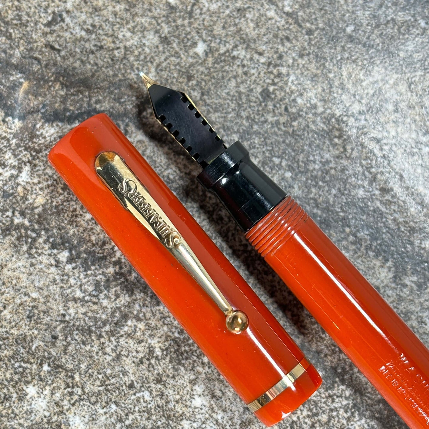 Sheaffer Flat Top 46 Special. Coral with Gold filled trim. Medium 14K 45 Special nib. Ozark Pen Shop