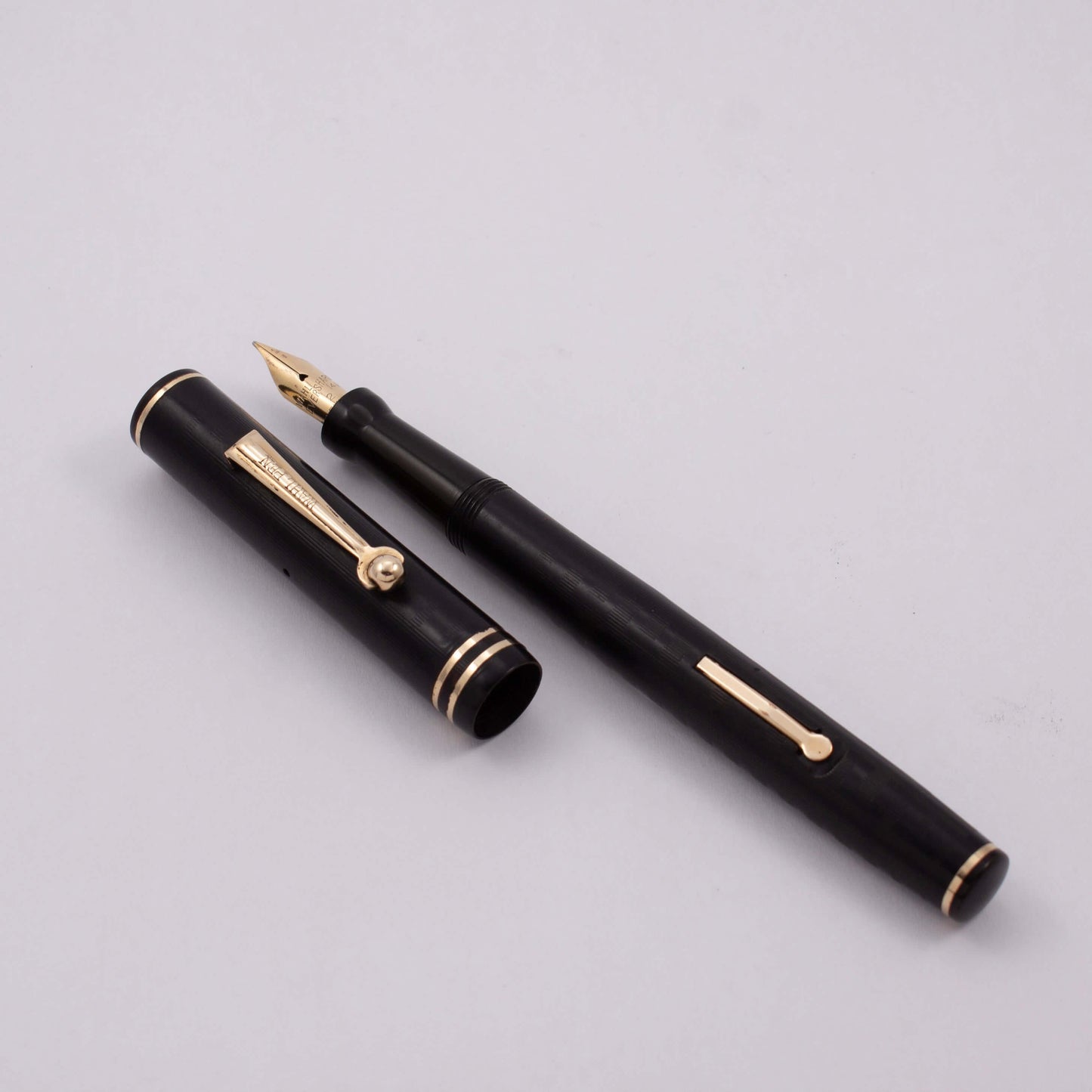Wahl-Eversharp, Black Chased Hard Rubber, Gold Filled Trim, Roller Clip, Flexible 14K Nib Ozark Pen Shop