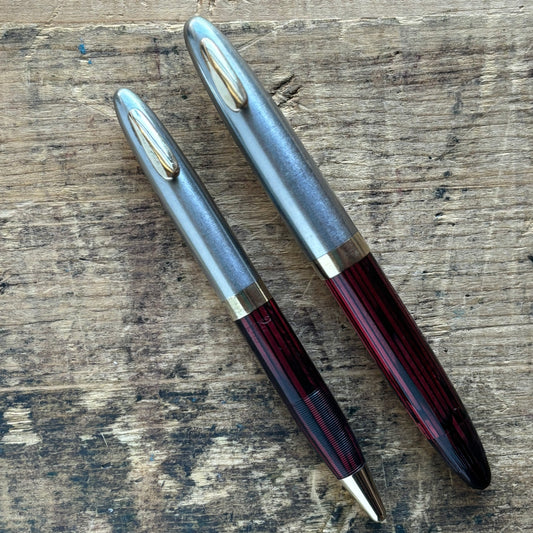 Sheaffer Tuckaway Sentinel Deluxe Pen/Pencil Set, Carmine Red, Two-tone Caps