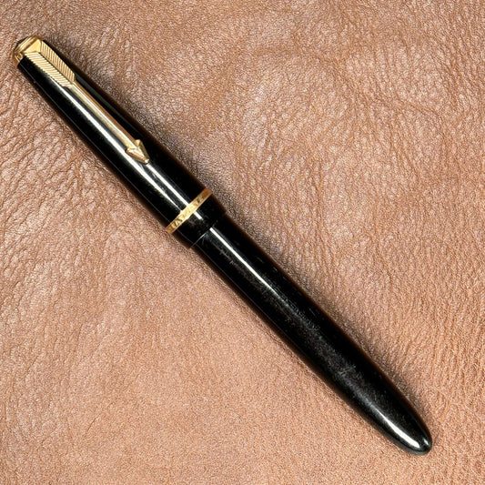 Parker Lady Duofold, England Made, Black with Gold filled Trim, Aerometric Filler, Hooded Nib Ozark Pen Shop
