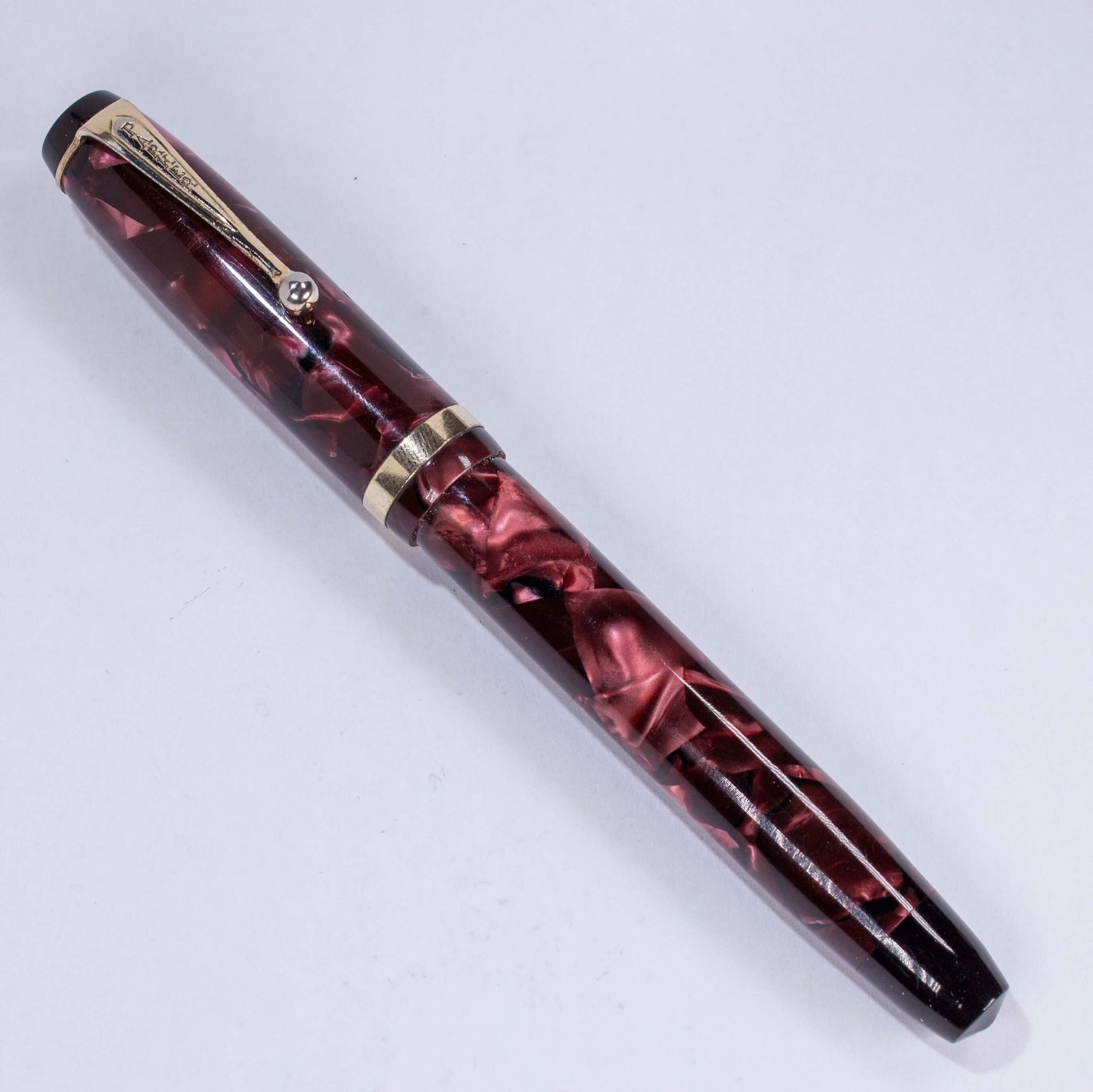 Parker Challenger Fountain Pen, Red Marbled, Button Filler, 14K Gold Nib Ozark Pen Shop