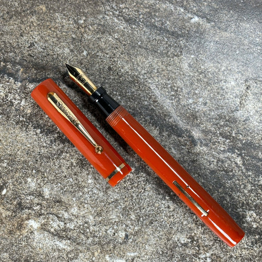 Sheaffer Flat Top 46 Special. Coral with Gold filled trim. Medium 14K 45 Special nib. Ozark Pen Shop