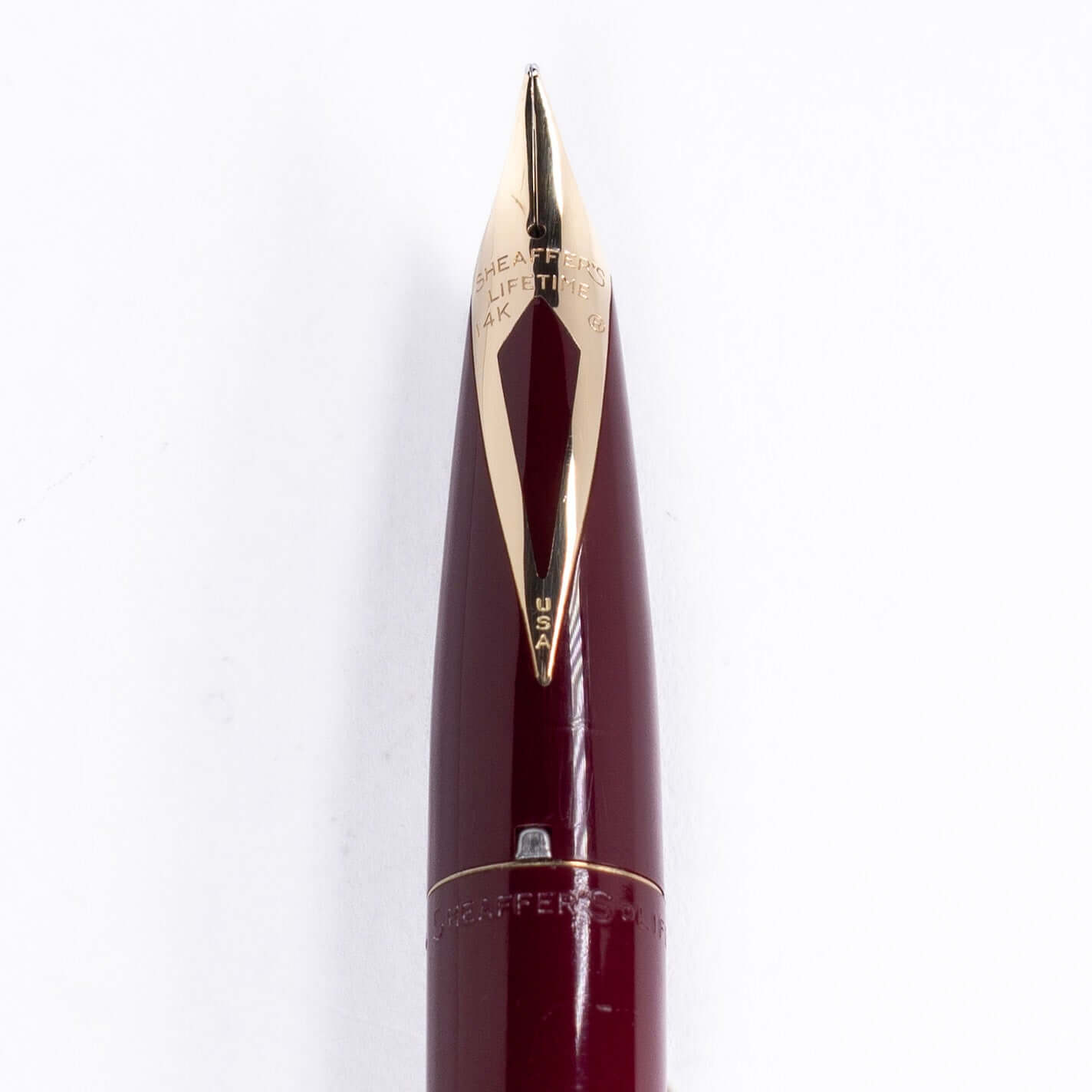 1963 Sheaffer Lifetime Imperial Fountain Pen, Burgundy, Two-Tone Cap, 14K inlay nib.  Ozark Pen Shop