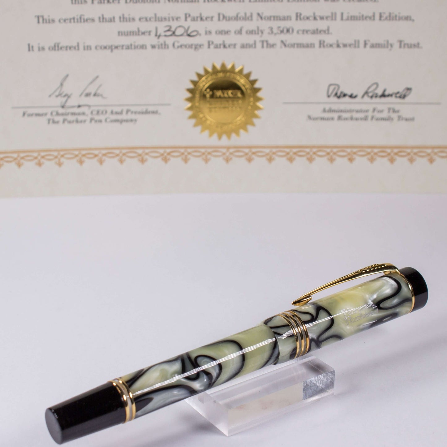 Parker Duofold Norman Rockwell Limited Edition Black and Pearl Fountain Pen, 18K Medium nib. Parker Duofold Ozark Pen Shop