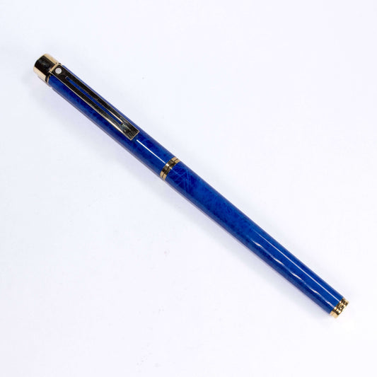Sheaffer Slim Targa Fountain Pen, Blue Ronce Lacquer Finish, 23K Electroplate trim and Clip 14K Medium Nib Ozark Pen Shop
