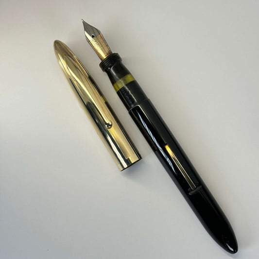 Sheaffer Crest, Black with Gold Filled Cap, Restored Lever filler, 14K nib Ozark Pen Shop