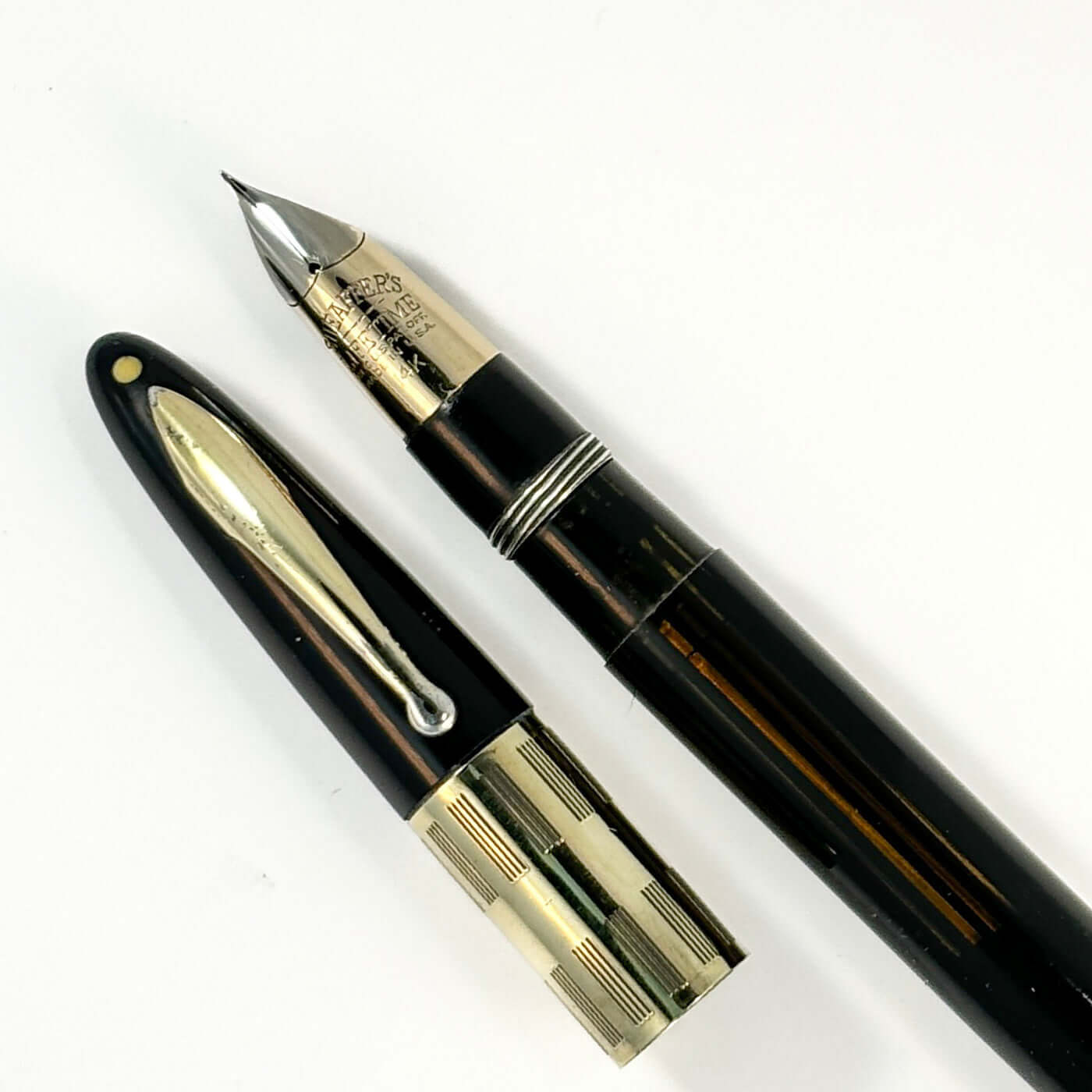 Black Sheaffer Triumph Vacuum-fil, Extra-wide cap Band with Gold-filled trim. Fine Two-tone Nib  Ozark Pen Shop