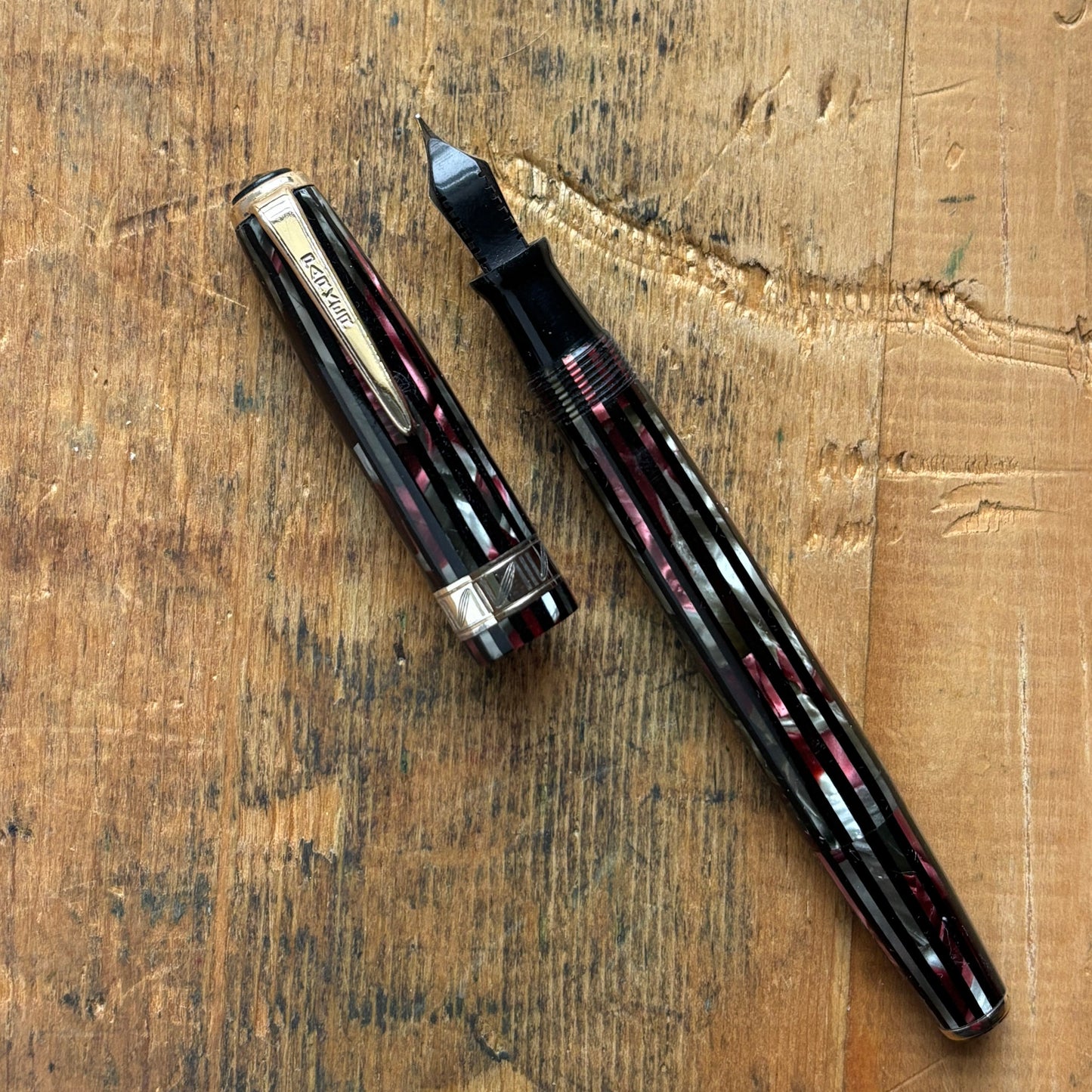 Parker Striped Duofold Debutante, Dusty Red Stripe
