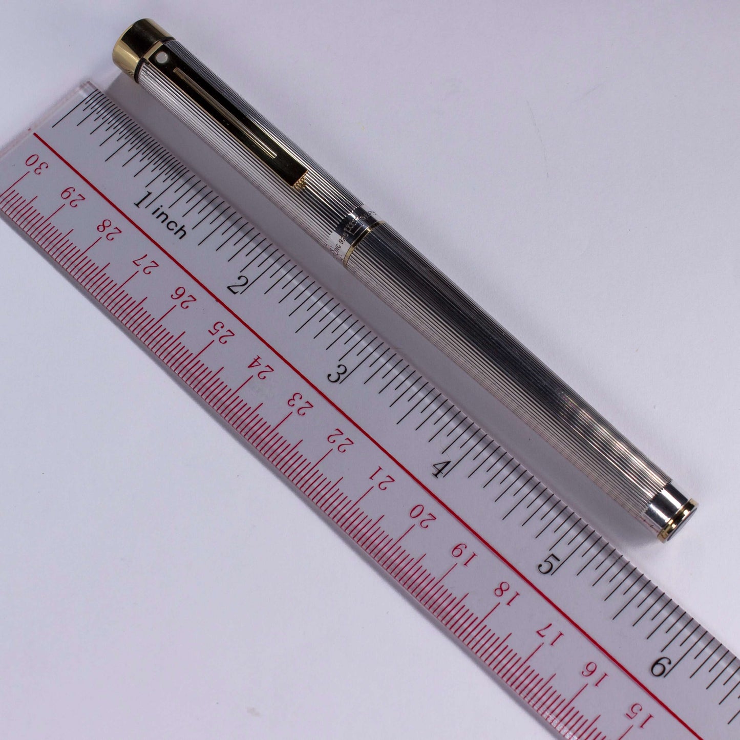 Sheaffer Targa Sterling Silver Fountain Pen/Ballpoint Set, Fluted Pattern, 23K Gold Electroplated Clip and Trim, 14K Gold inlaid nib and a Twist action Ballpoint Ozark Pen Shop