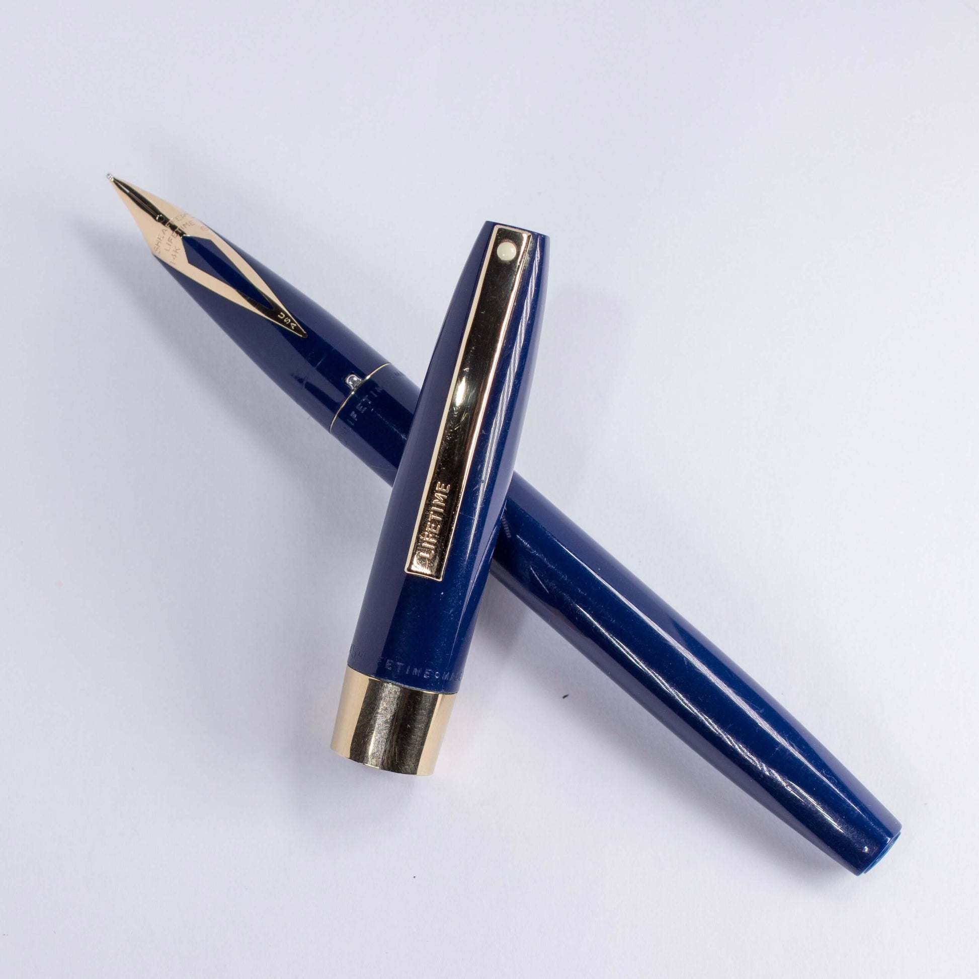 1963 Sheaffer Lifetime Imperial Fountain Pen, Blue with Gold Plated Trim, 14K inlaid nib.  Ozark Pen Shop