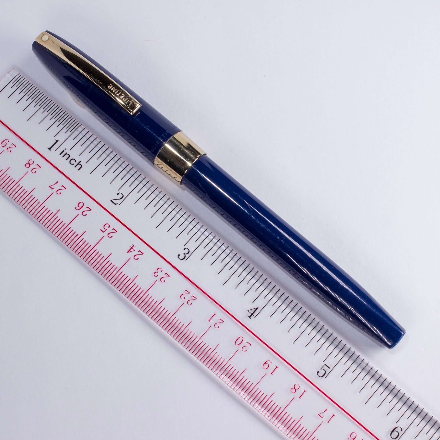 1963 Sheaffer Lifetime Imperial Fountain Pen, Blue with Gold Plated Trim, 14K inlaid nib.  Ozark Pen Shop