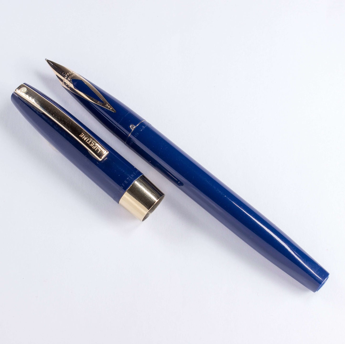 1963 Sheaffer Lifetime Imperial Fountain Pen, Blue with Gold Plated Trim, 14K inlaid nib.  Ozark Pen Shop