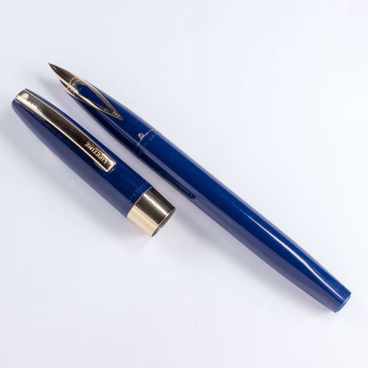 1963 Sheaffer Lifetime Imperial Fountain Pen, Blue with Gold Plated Trim, 14K inlaid nib.  Ozark Pen Shop