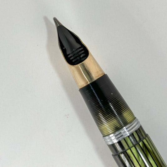 Sheaffer Triumph Lifetime Fountain Pen, Marine Green with Large Gold-Filled Cap Band, Restored Vac-Fil, Two-tone 14K Fine-Med Nib Ozark Pen Shop