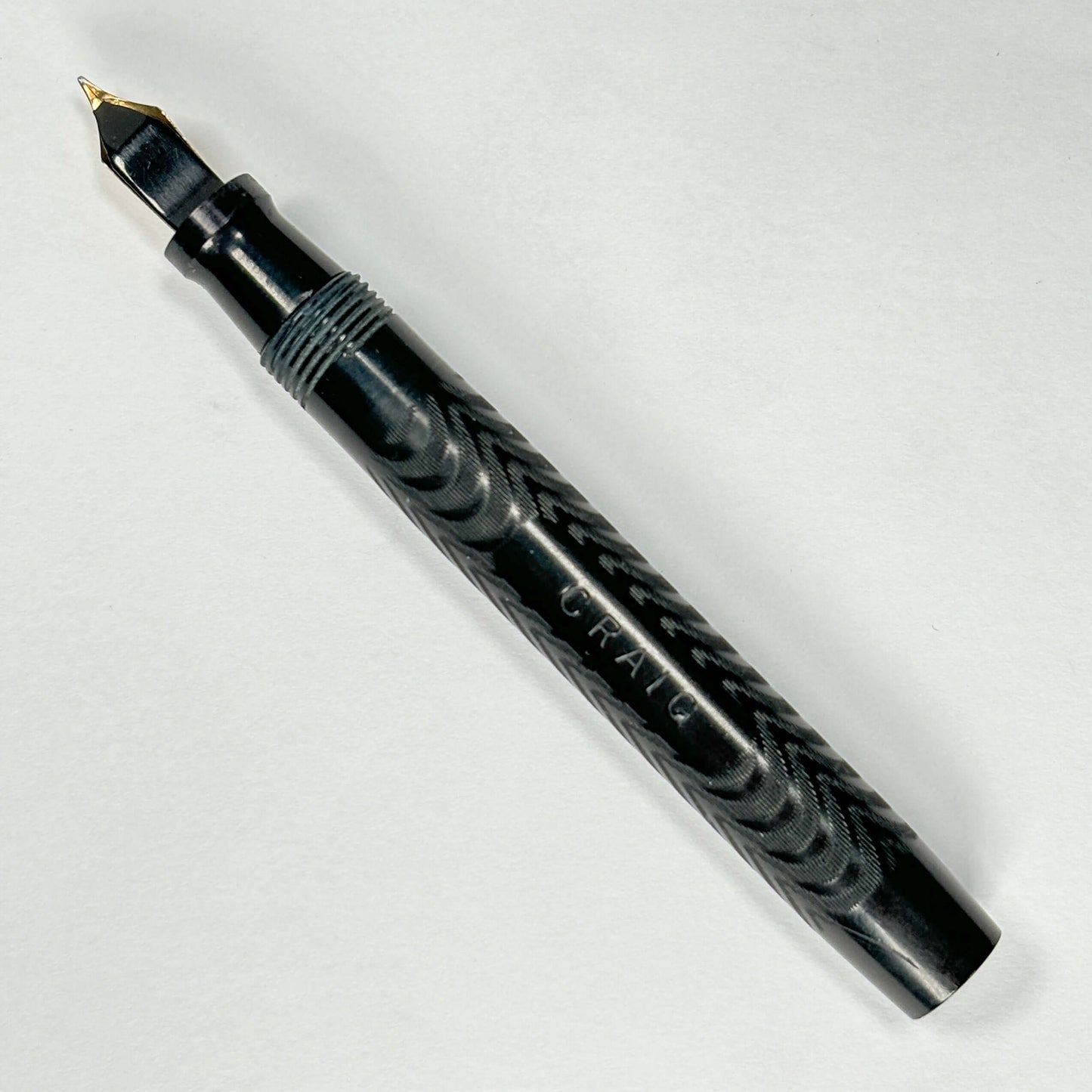 Craig (Sub Brand of Sheaffer) Chased Black Hard Rubber Fountain Pen, Ring Top, Restored Lever Fill Ozark Pen Shop