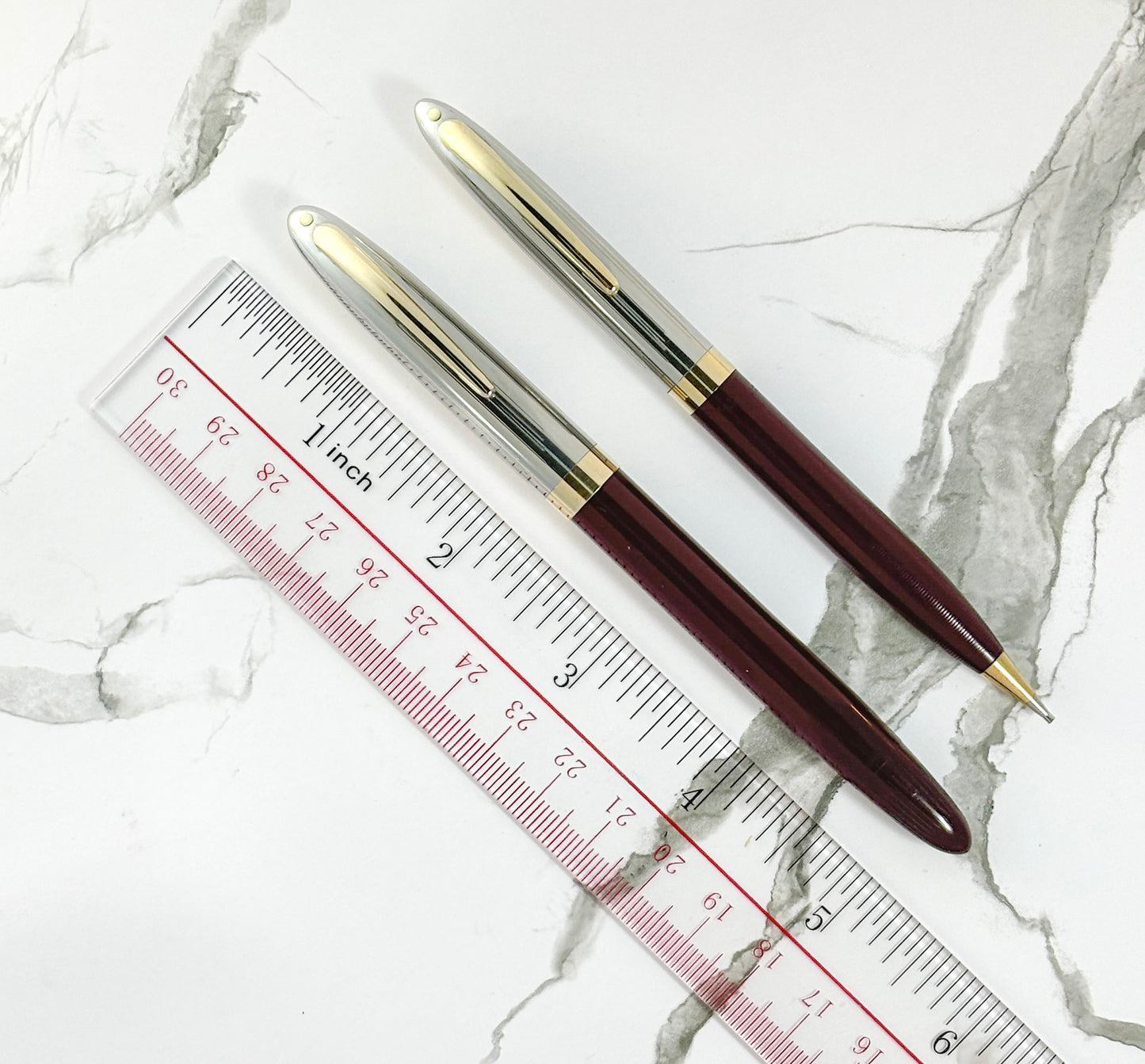 Sheaffer Touchdown TM Sentinel Deluxe; Pen and Pencil Set, Burgundy Barrel and two-tone Cap, 14K Triumph Nib Ozark Pen Shop