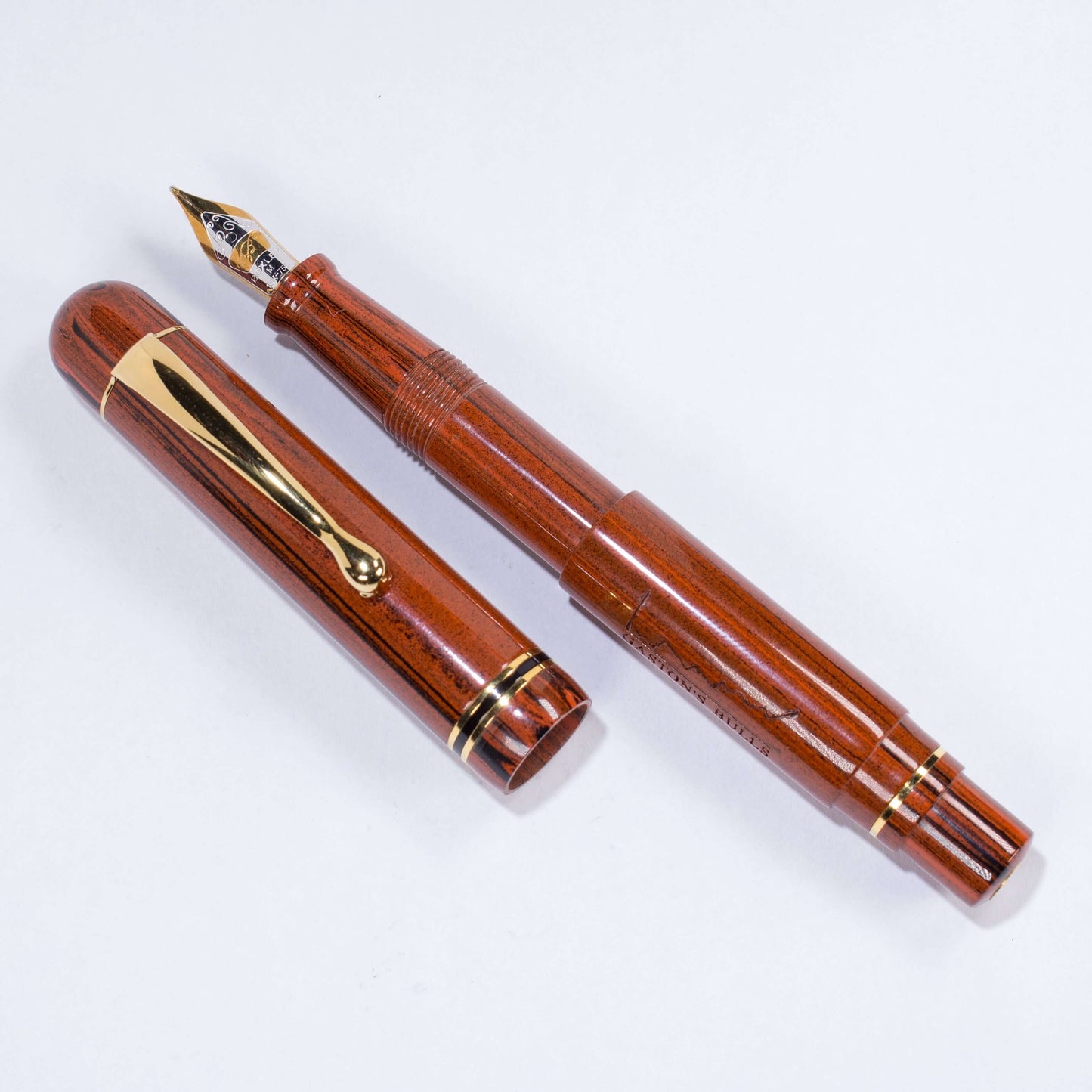 Bexley Jim Gaston Bulls and Bears Fountain Pen Set, Woodgrain Hard rubber Numbered Set, #22 of 100, 18K Gold Medium nibs  Ozark Pen Shop