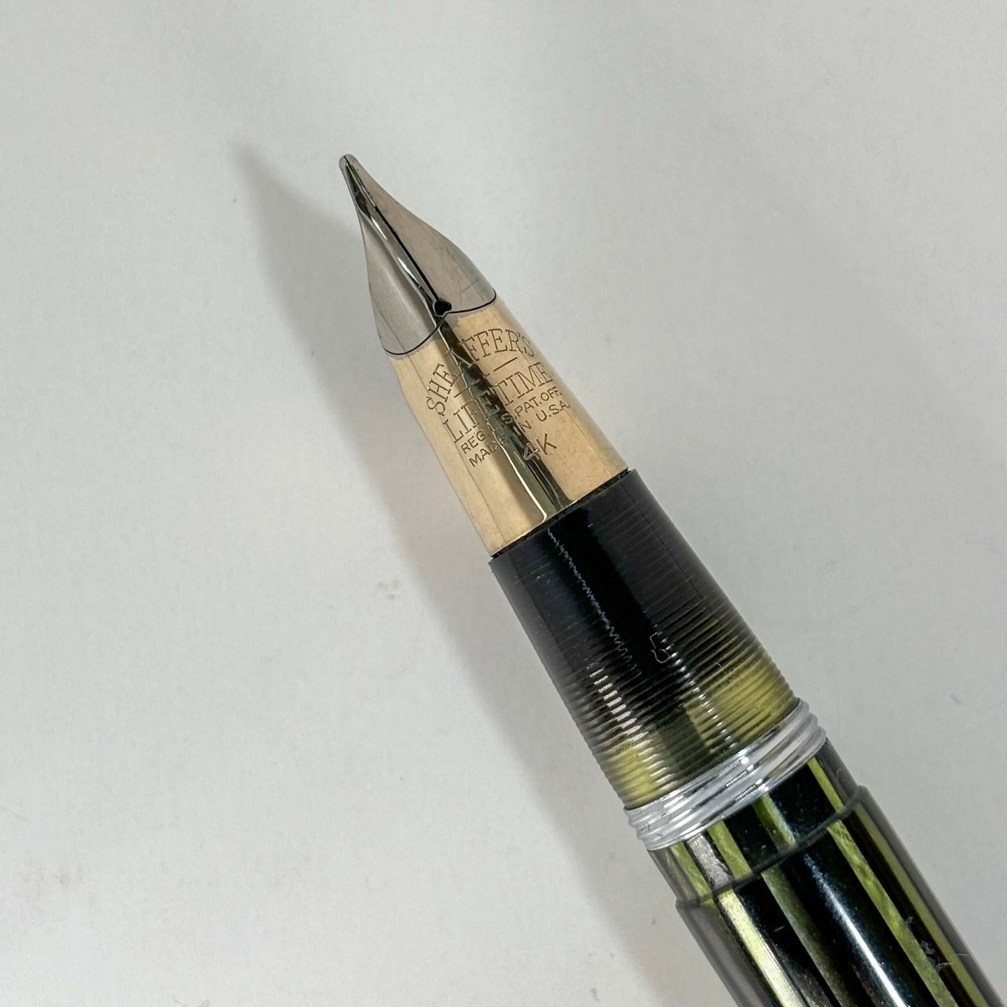 Sheaffer Triumph Lifetime Fountain Pen, Marine Green with Large Gold-Filled Cap Band, Restored Vac-Fil, Two-tone 14K Fine-Med Nib Ozark Pen Shop
