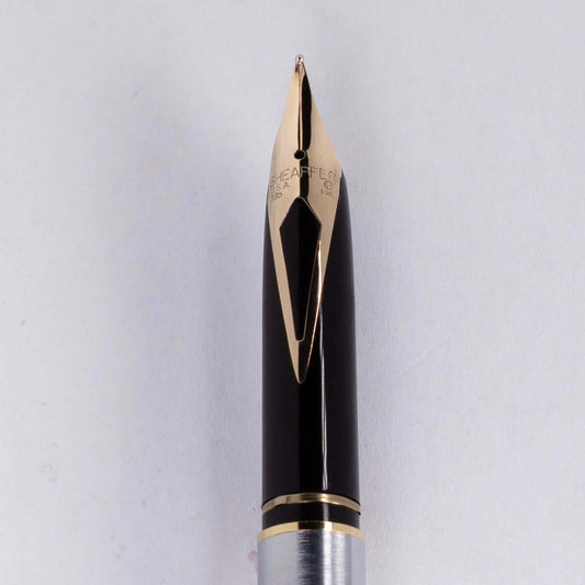 Sheaffer Slim Targa Fountain Pen, Brushed Chrome Finish, 23K Electroplate Trim and Clip, 14K Medium Nib Ozark Pen Shop