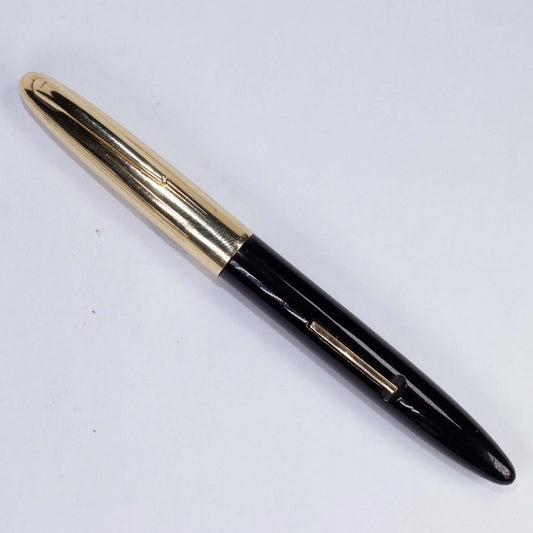 Sheaffer Triumph Crest Lever Filler Fountain Pen, Black with 14K Gold Cap and Hallmarked Cap and Clip Large two-toned wrap around Triumph 14K gold fine nib Ozark Pen Shop