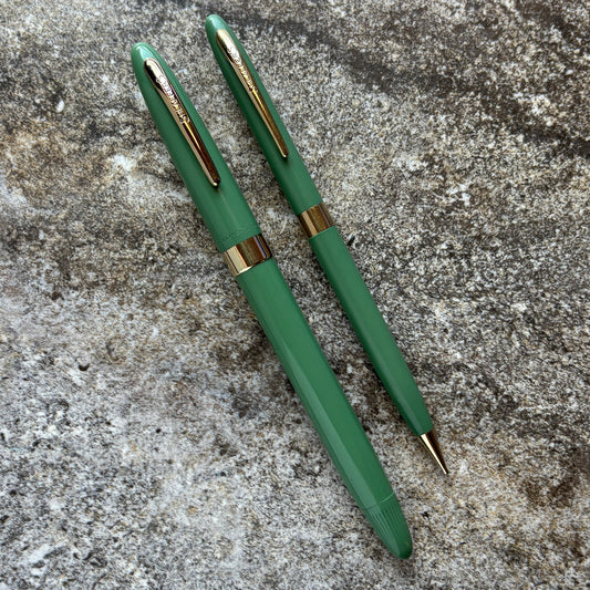 Sheaffer Snorkel Admiral Pen/Pencil Set, Sage Green with Gold Plated Trim