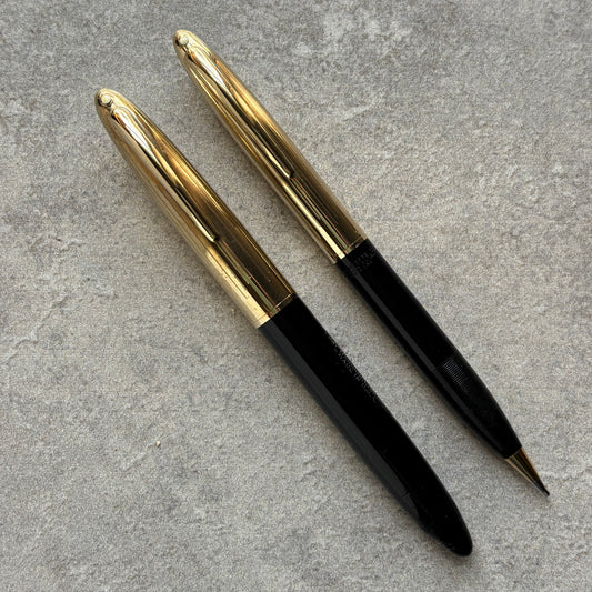 Sheaffer Crest Fountain Pen and Pencil Set, Black with Gold-filled Cap