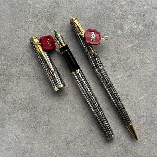 Restored Parker Sonnet, Sterling Silver Cisele, Fountain Pen/Ballpoint Set