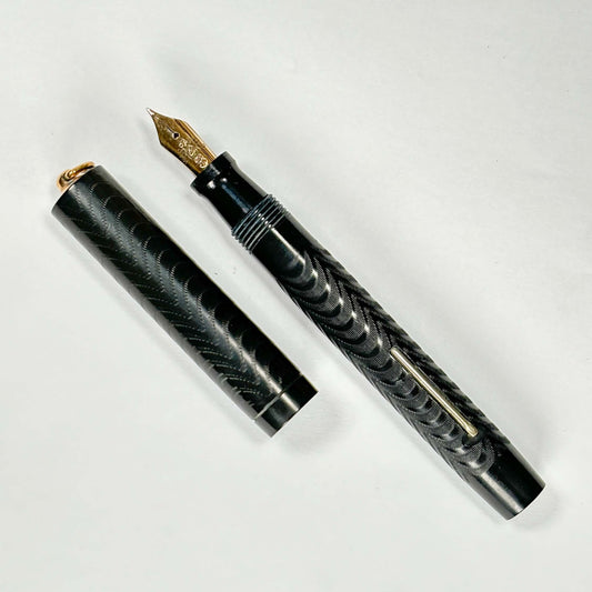 Craig (Sub Brand of Sheaffer) Chased Black Hard Rubber Fountain Pen, Ring Top, Restored Lever Fill Ozark Pen Shop