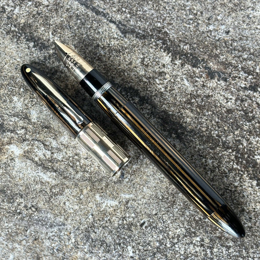 Sheaffer Triumph Vacu-Fil, Extra-wide Cap Band, Golden Brown with Gold Filled Trim, Fine Two-tone Nib Ozark Pen Shop