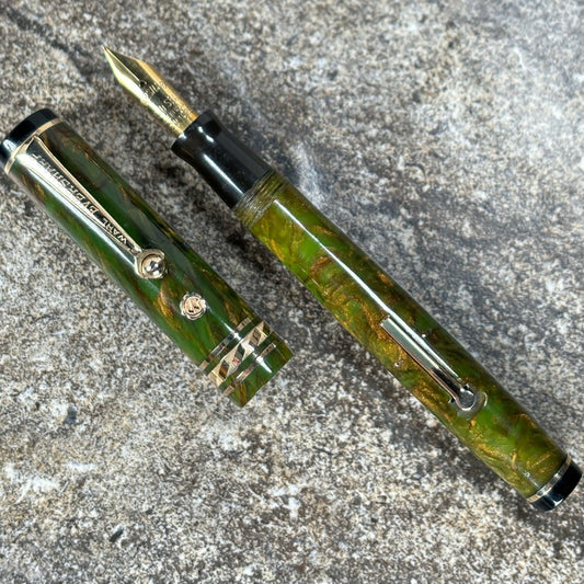 Wahl-Eversharp Gold Seal Fountain Pen, JR size- 4 3/4, Roller Clip, Brazilian Green, Medium Gold Seal Nib Ozark Pen Shop