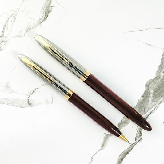 Sheaffer Touchdown TM Sentinel Deluxe; Pen and Pencil Set, Burgundy Barrel and two-tone Cap, 14K Triumph Nib Ozark Pen Shop