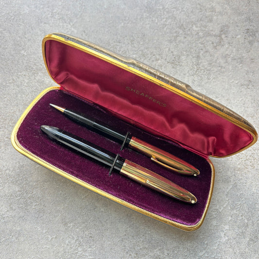 Sheaffer Crest Fountain Pen and Pencil Set, Black with Gold-filled Cap