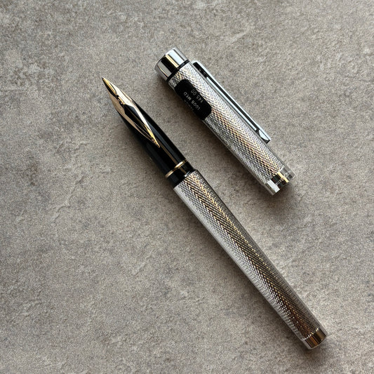 Sheaffer Targa 1008, NOS Fountain Pen, Silver Plated Barley Corn Pattern