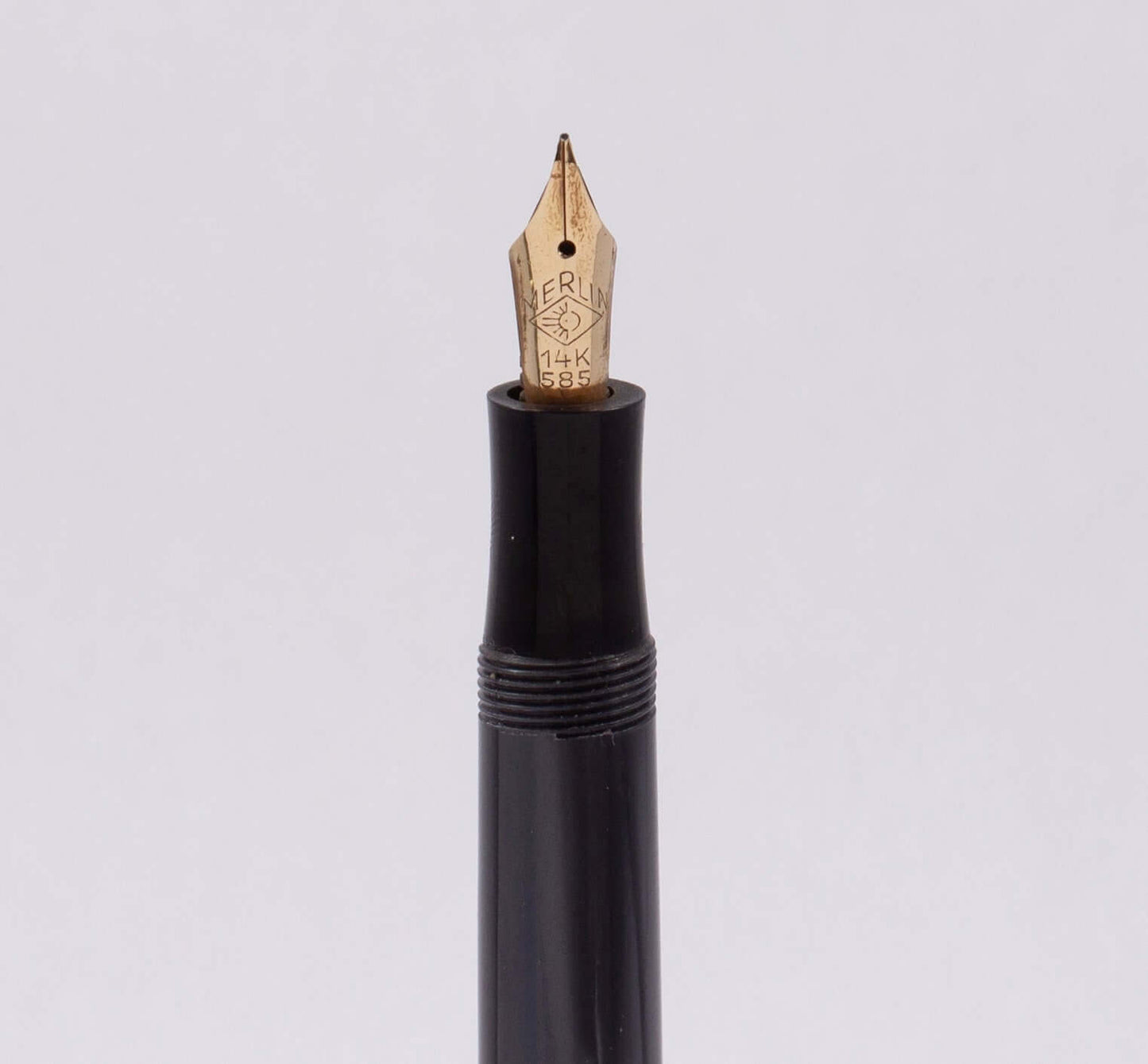 Merlin 33 Fountain Pen, Blue/Grey Striped, 14K Merlin Nib, Flexible, Button Filler with New Sac Installed Ozark Pen Shop