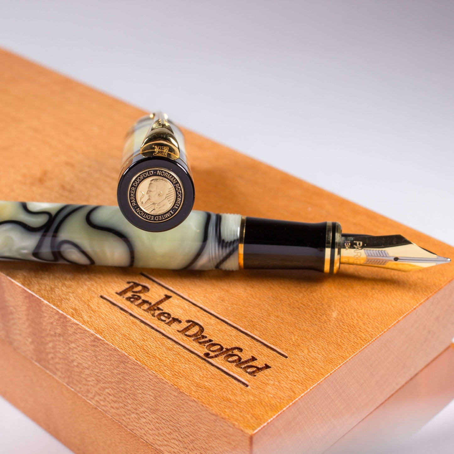 Parker Duofold Norman Rockwell Limited Edition Black and Pearl Fountain Pen, 18K Medium nib. Parker Duofold Ozark Pen Shop