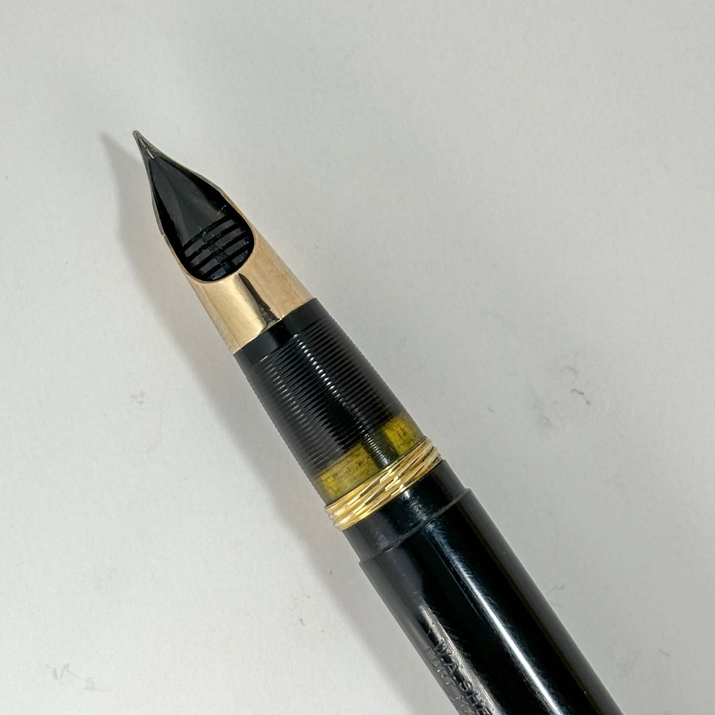 Sheaffer Triumph Lifetime Fountain Pen, Black with Large Gold-Filled Cap Band, Restored Vac-Fil, Two-tone 14K Fine Nib Ozark Pen Shop