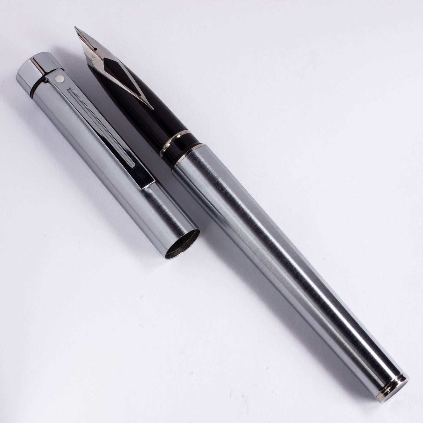 Sheaffer Targa Fountain Pen, Brushed Chrome, Steel Nib Ozark Pen Shop