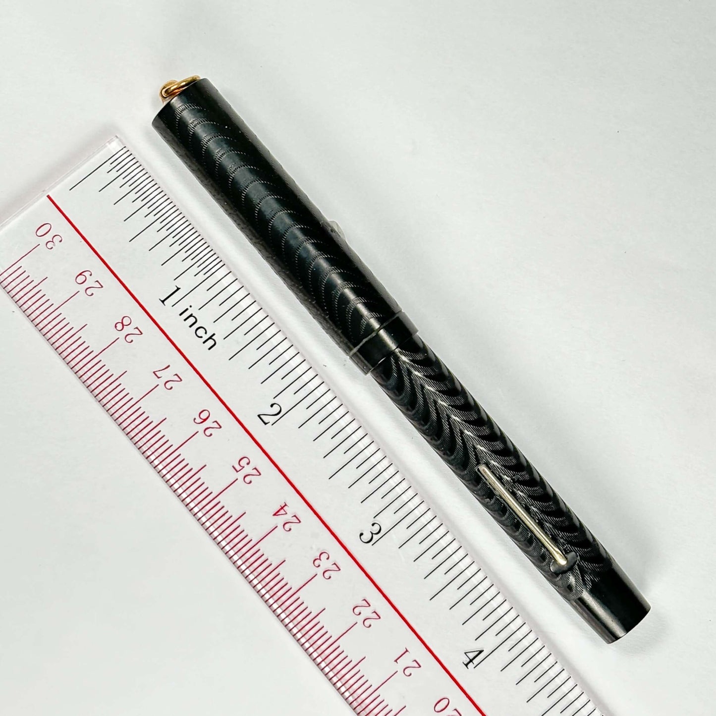 Craig (Sub Brand of Sheaffer) Chased Black Hard Rubber Fountain Pen, Ring Top, Restored Lever Fill Ozark Pen Shop