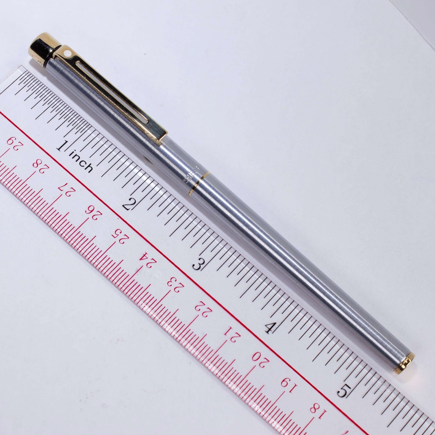 Sheaffer Slim Targa Fountain Pen, Brushed Chrome Finish, 23K Electroplate Trim and Clip, 14K Medium Nib Ozark Pen Shop