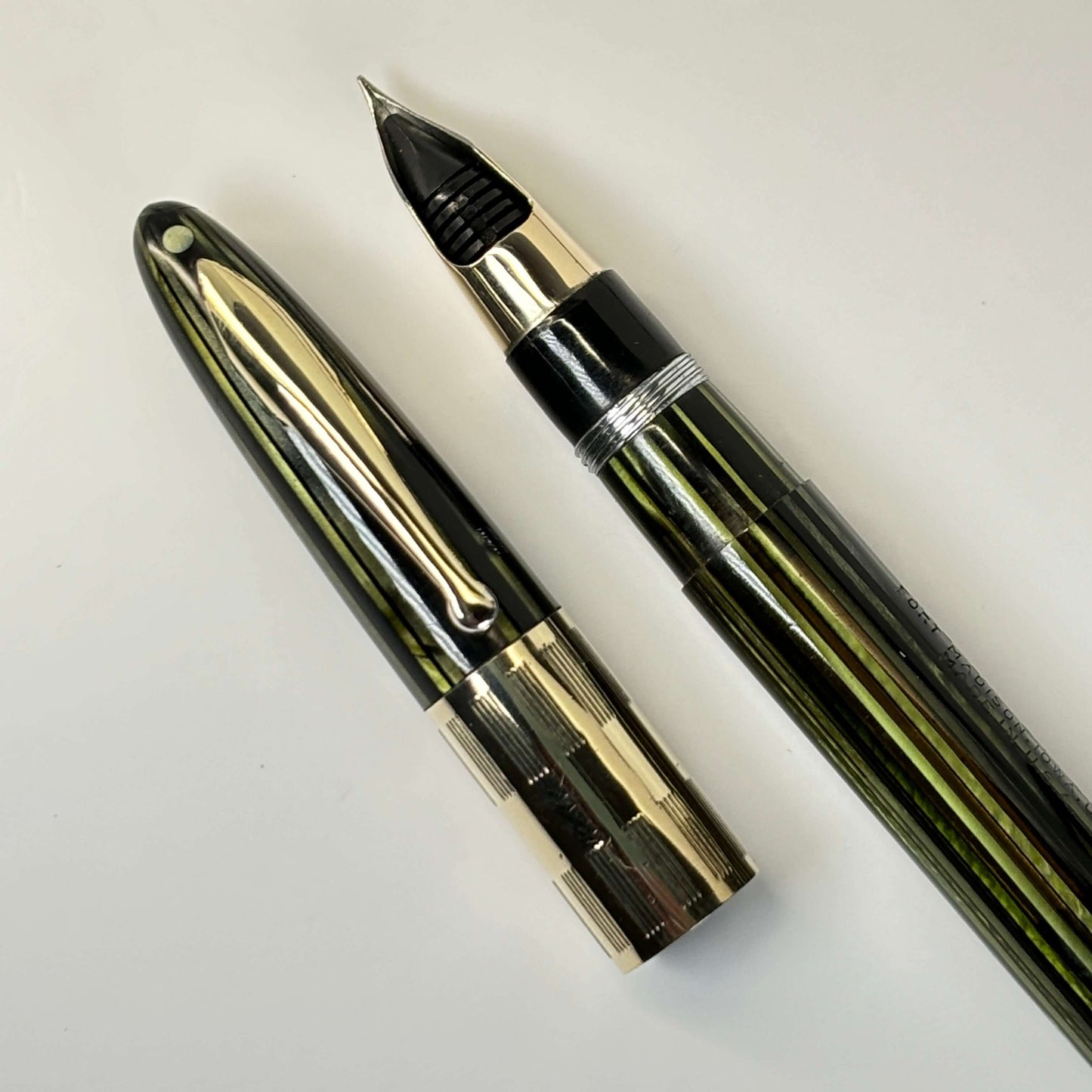 Sheaffer Triumph Vac-fil, Extra-wide cap Band, Marine Green with Gold-filled trim, Medium Two-tone Nib Ozark Pen Shop