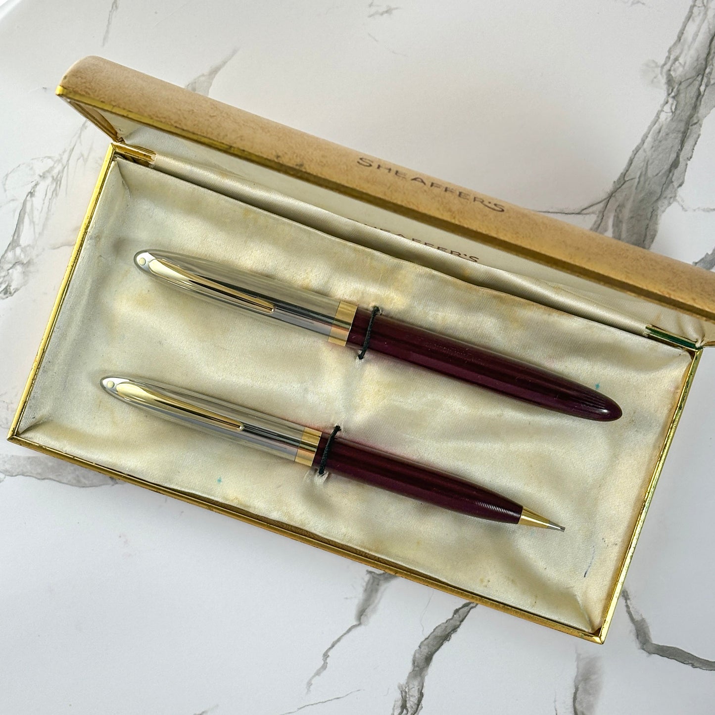 Sheaffer Touchdown TM Sentinel Deluxe; Pen and Pencil Set, Burgundy Barrel and two-tone Cap, 14K Triumph Nib Ozark Pen Shop
