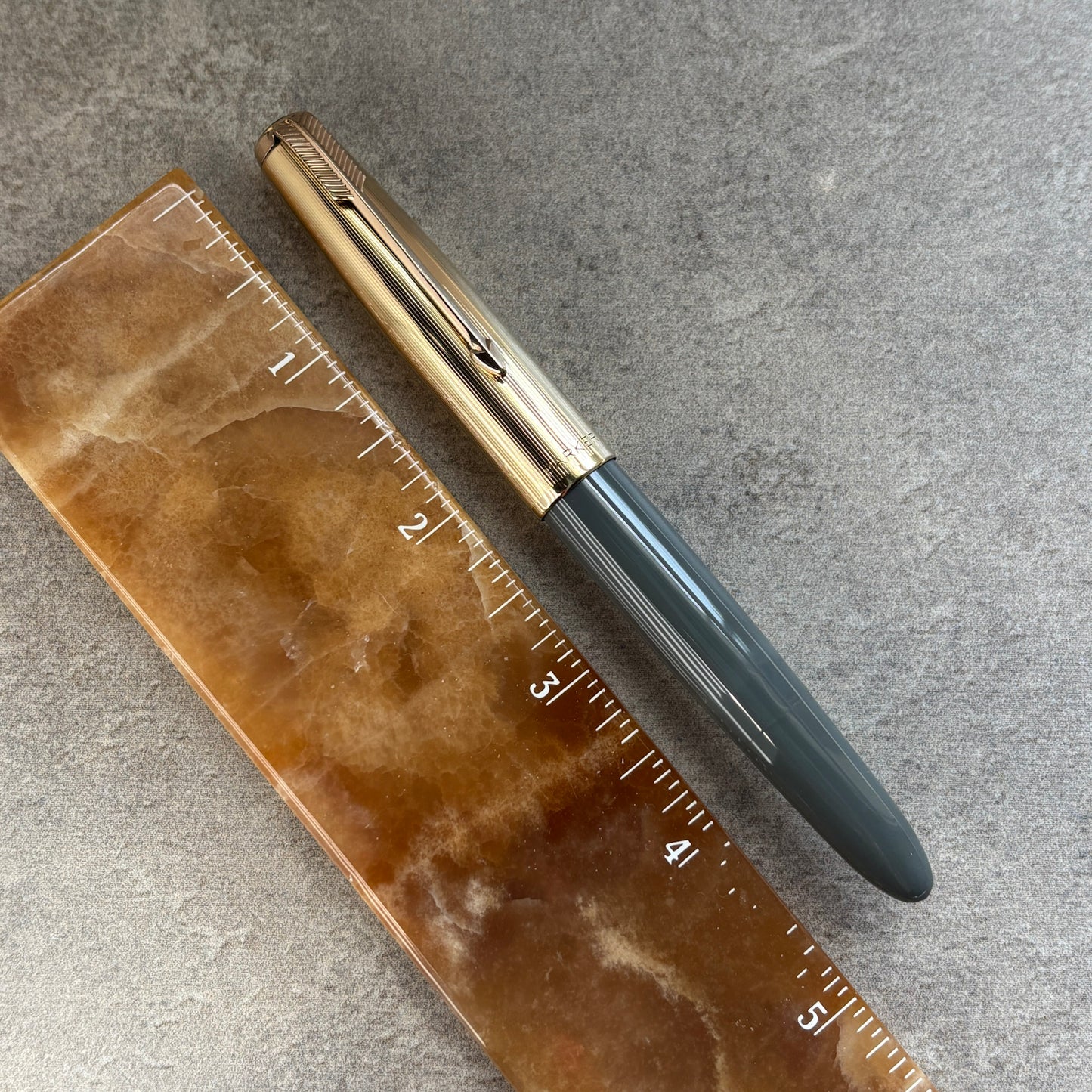 Parker 51 Demi Vacumatic, Dove Gray, Gold Filled Lined Cap, Fine 14K gold nib