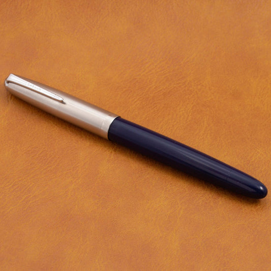 1947 Parker VS Fountain Pen, Royal Blue with a Lustraloy Cap, Button Filler with a 14K Nib Parker VS Ozark Pen Shop