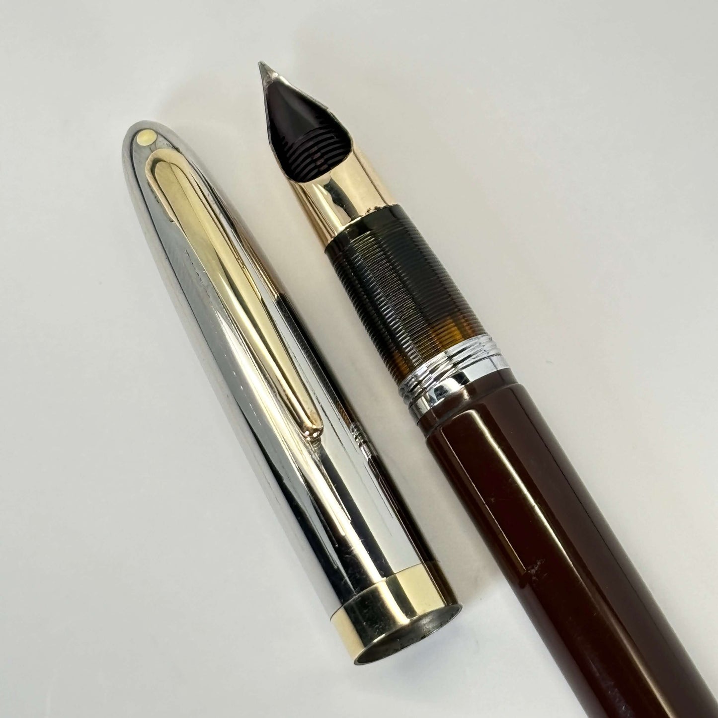 Sheaffer Touchdown; Burnt Umber Brown, Large Two-tone 14K nib. Ozark Pen Shop
