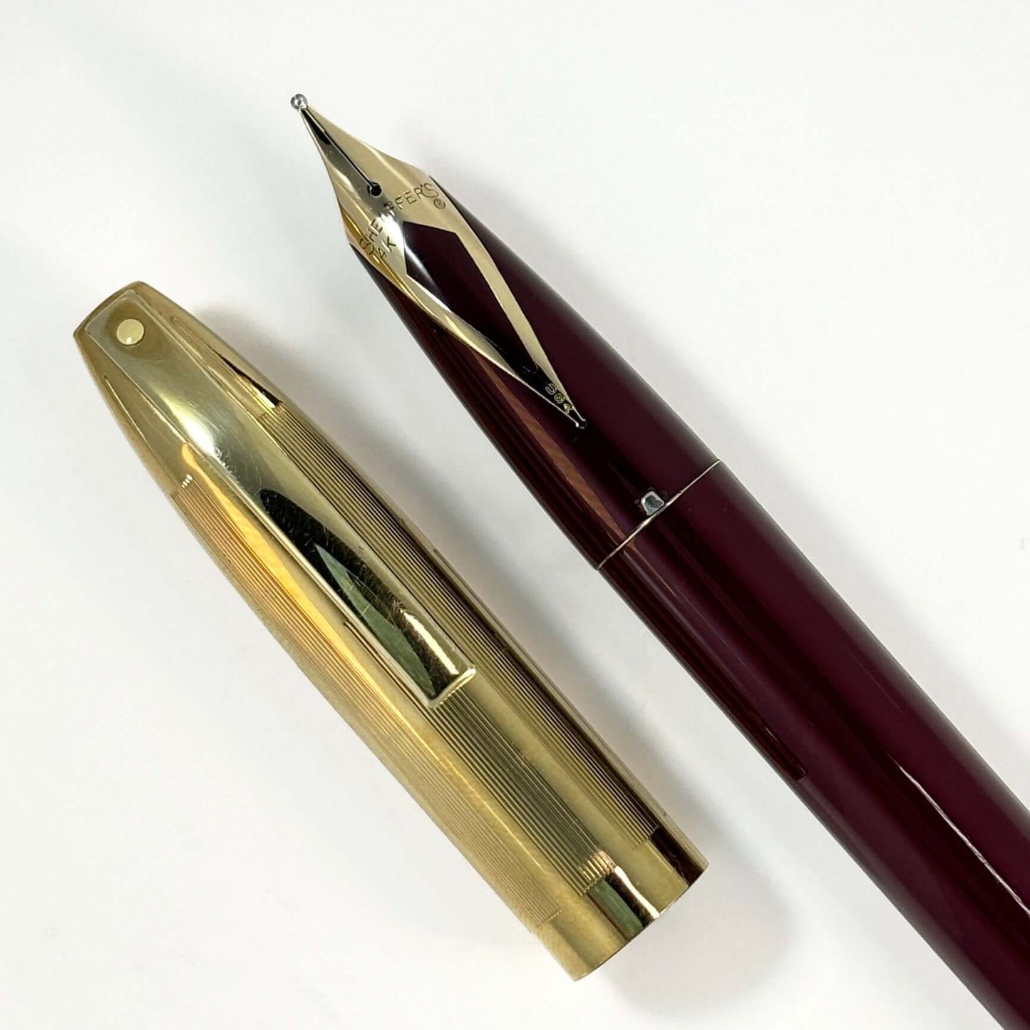 Sheaffer PFM V, Fully Restored in Burgundy with Gold Filled Cap and 14K Inlaid Smooth Broad Nib Ozark Pen Shop