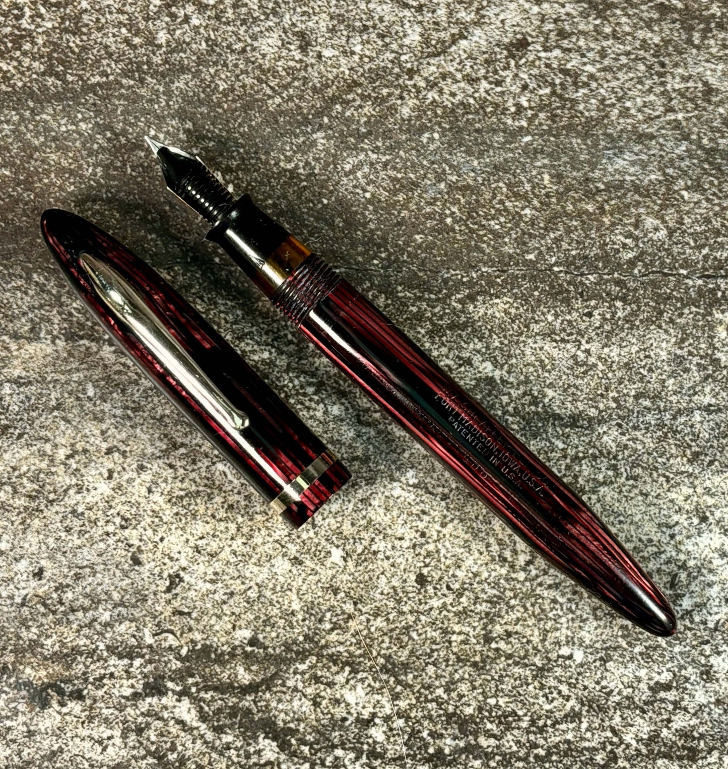 Sheaffer Balance, Carmine Red, Restored Lever-fill, two-tone #5 Feathertouch nib, fine Ozark Pen Shop