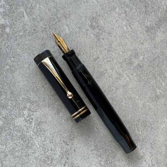 Parker Duofold, JR Fountain Pen, Black, Button Filler